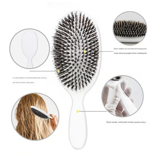 Bestselling 5x Sold Out Paddle Brush - Smoother, Stronger, Shinier Hair | Boar + Nylon Bristles with Microsphere Massage Tips
