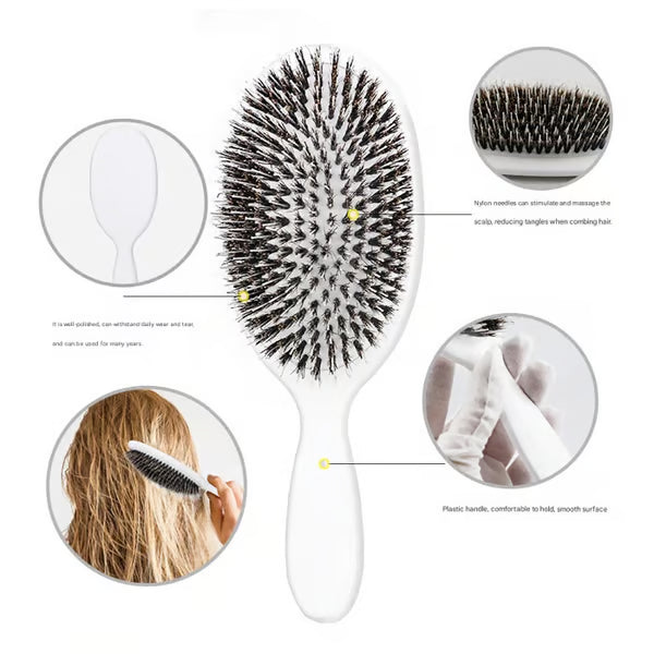 Bestselling 5x Sold Out Paddle Brush - Smoother, Stronger, Shinier Hair | Boar + Nylon Bristles with Microsphere Massage Tips