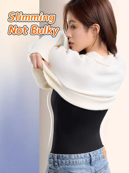 Cozy Long Sleeve Shirts Skin-friendly & Warmth, Square Neck Tops With Built-in Pads Base Layer