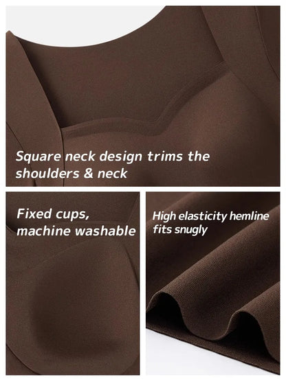 Cozy Long Sleeve Shirts Skin-friendly & Warmth, Square Neck Tops With Built-in Pads Base Layer